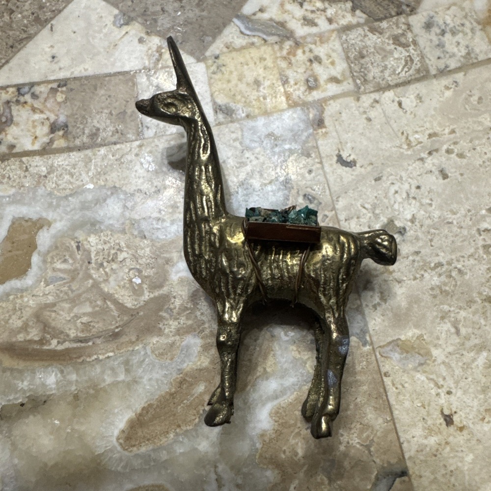 Vintage brass  mini ALPACA carrying tourquise stone LLAMA 2.5 inch